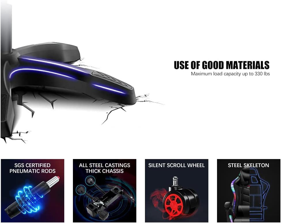 7-Point Massage Gaming Chair with RGB Lighting and Speakers,Ergonomic Gaming Chair with footrest and Headrest and Lumbar Pillow Video Game Chairs,Adults High Back Gaming Chair,Pink