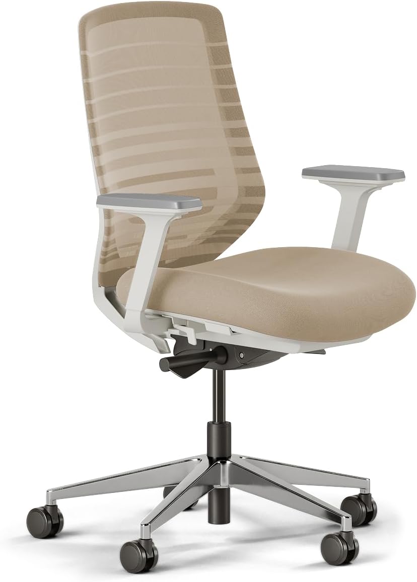 Branch Ergonomic Chair - A Versatile Desk Chair with Adjustable Lumbar Support, Breathable Mesh Backrest, and Smooth Wheels - Experience Optimal Comfort and Support - Sand - White