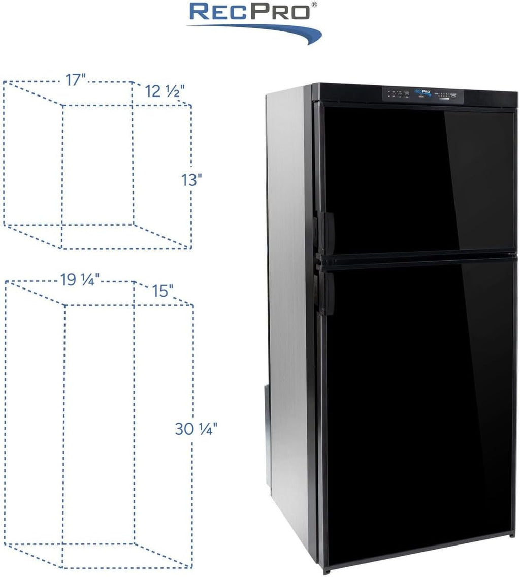 RecPro RV Refrigerator 6.3 Cubic Feet Gas and Electric | Black or Stainless Finish | 110V / 12V / Propane Gas | (Black Finish)