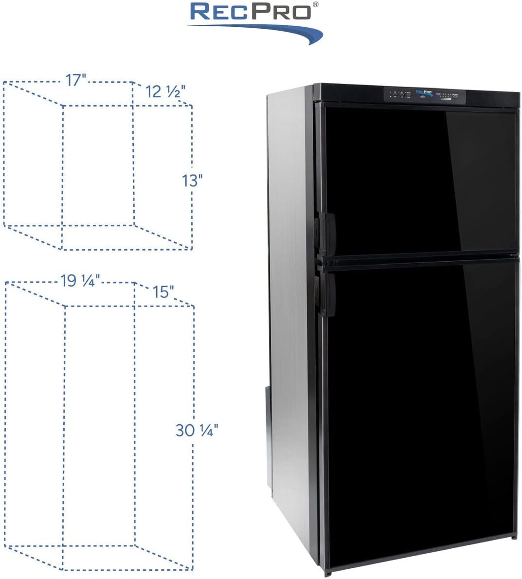 RecPro RV Refrigerator 6.3 Cubic Feet Gas and Electric | Black or Stainless Finish | 110V / 12V / Propane Gas | (Black Finish)