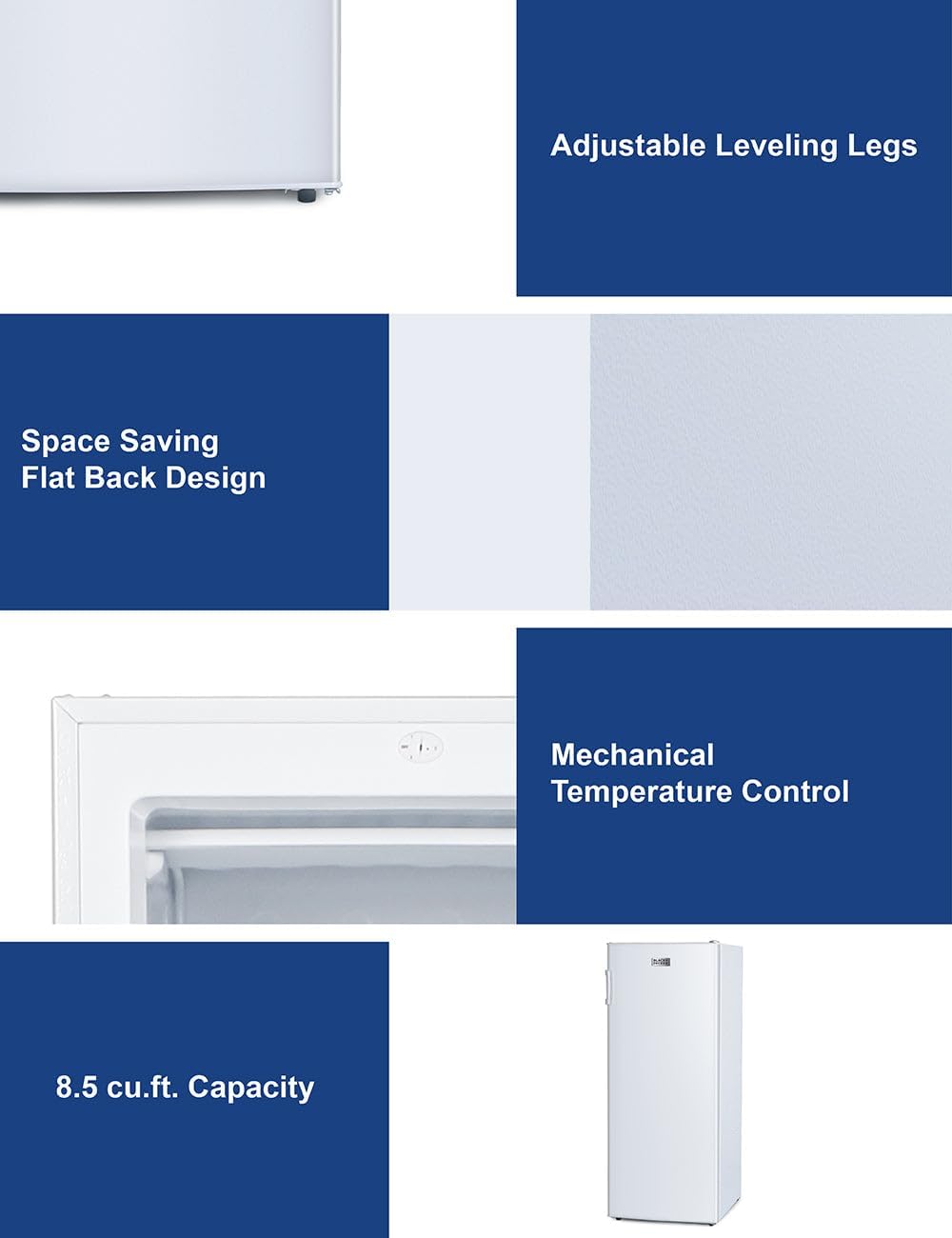 BLACK+DECKER 8.5 Cu. Ft. Upright Freezer, Stand Up Freezer with Mechanical Temperature Control, Freezer Upright with 3 Shelves and 4 Door Bins, Manual Defrost, R600a Refrigerant, BUF850LW, White