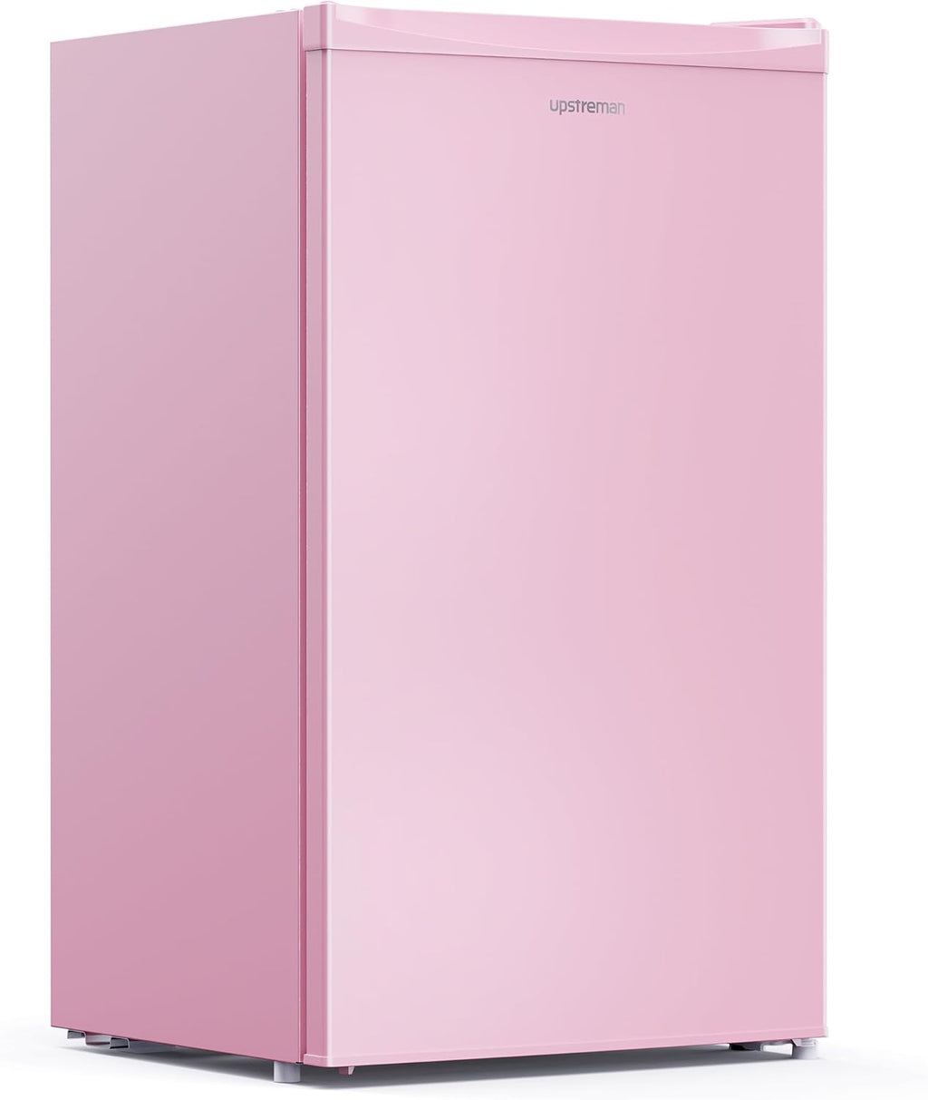 Upstreman 3.2 Cu.Ft Mini Fridge with Freezer, Single Door Compact Refrigerator, Adjustable Thermostat, Small Refrigerator for Dorm, Bedroom, Office, Pink-BR321