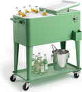 Outvita 80 Quart Rolling Ice Chest, Portable Bar Drink Cooler with Catch Basin, Bottom Storage Tray and Bottle Opener for Patio Party BBQ Beach Activities