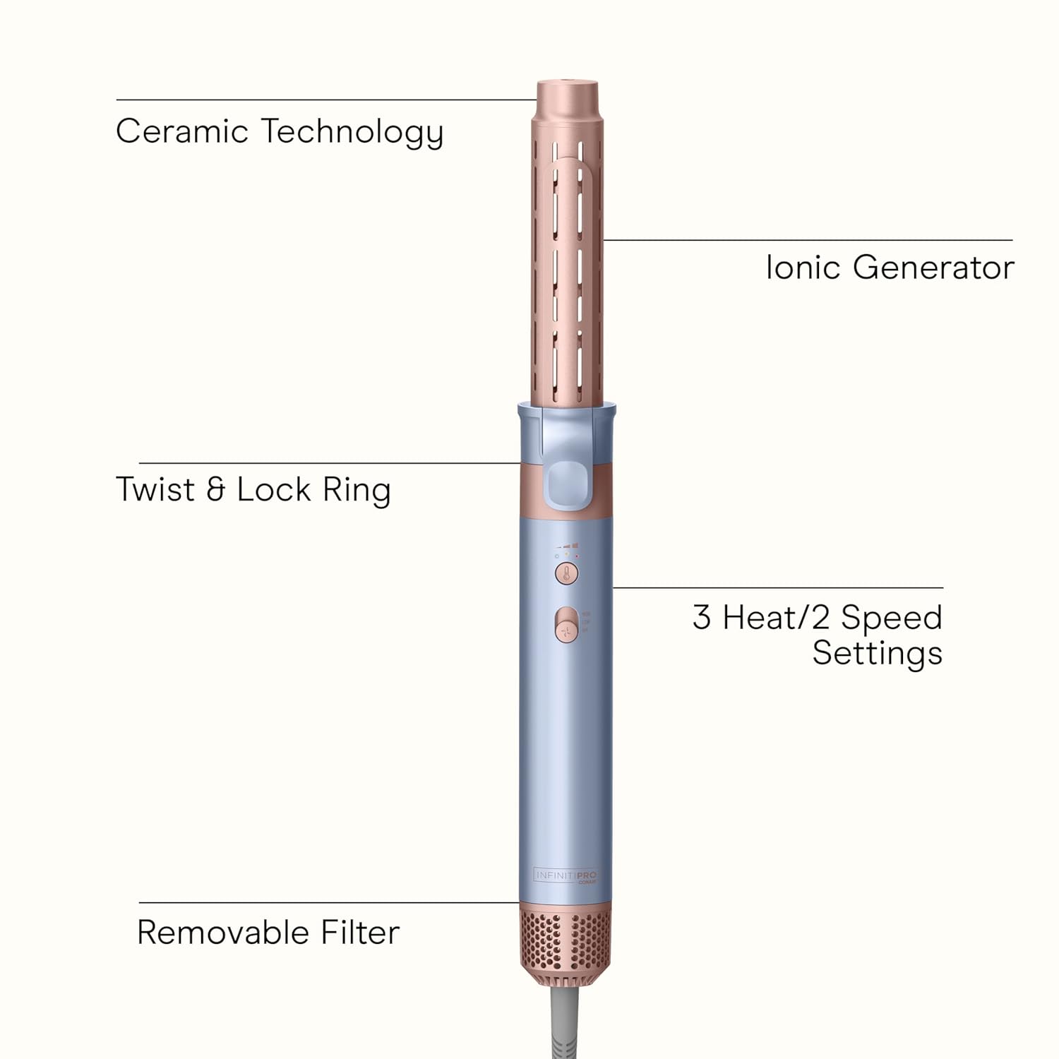 INFINITIPRO by CONAIR DigitalAIRE Multi Hair Styler, Air Styling System for Curls, Waves, Blowouts & Volume, 4 Attachments to Personalize Your Look Plus Storage Bag, Light Blue