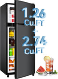 Anypro 4.0 Cu.Ft Fridge with Freezer, Double Door Refrigerator with 6 Level Thermostat, LED Light, Adjustable Glass Shelves for Bedroom, Office, Dorm, Apartment, Black