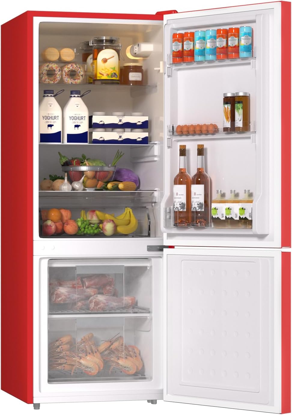 BANGSON Apartment 7.1 Cu.Ft Refrigerator with Freezer, Office Fridge with Bottom Freezer, Large Capacity, Energy Saving, Adjustable Thermostat, Low Noise, Red