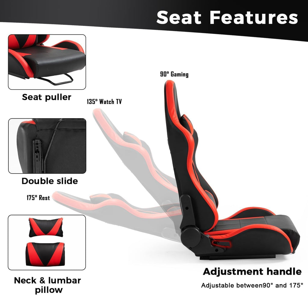 Hottoby Adjustable Sim Driving Simulator Cockpit with Red Seat Fit for Logitech G29 G920 G923,for Thrustmaster T300RS,Unobstructed Design for Both Legs Gaming Stand,No Steering Wheel,Handbrake & Pedal