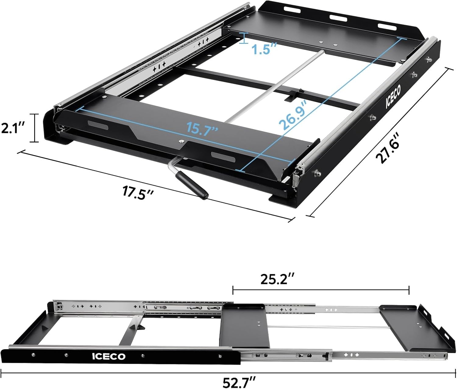 ICECO VL45ProS 47.5Qt Portable Refrigerator, 12V Fridge with SECOP Compressor, 0-50℉, Iron Cabinet Car Refrigerator With Multi-directional Lid, USB&DC&AC, For RV,SUV,Truck,Boat|With Slide Mount
