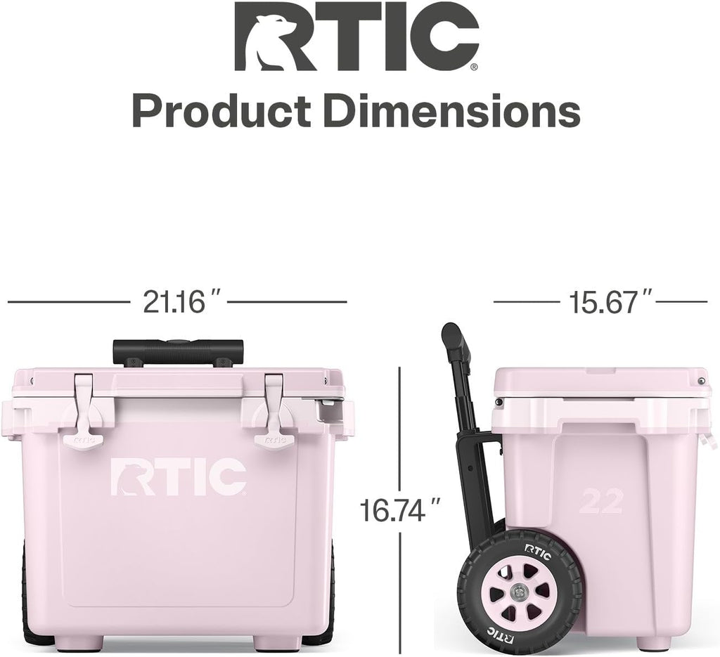 RTIC 22 QT Ultra-Light Wheeled Cooler with Handle, Hard Insulated Portable Ice Chest Box for Beach, Drink, Beverage, Camping, Picnic, Fishing, Boat, Barbecue