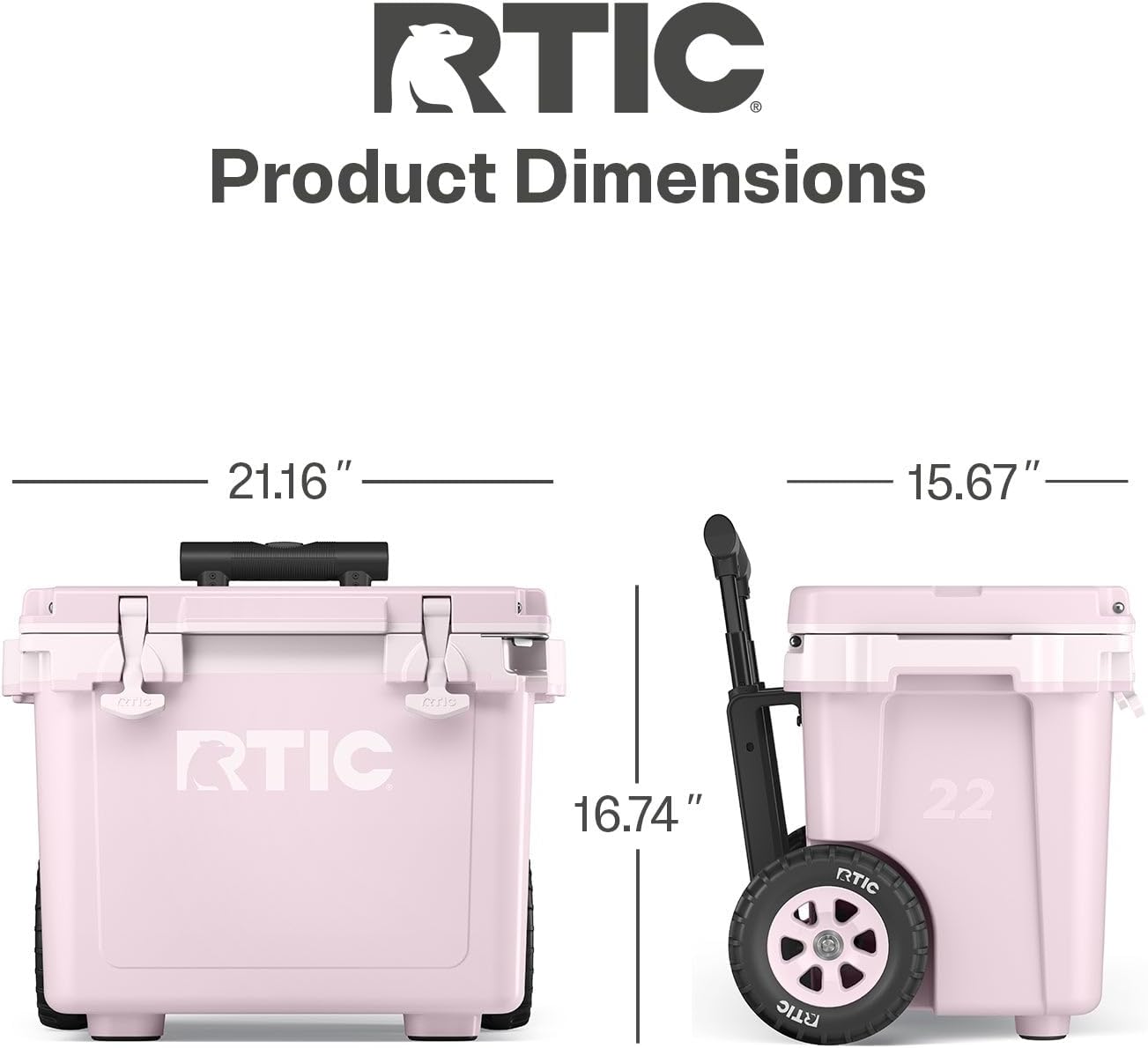 RTIC 22 QT Ultra-Light Wheeled Cooler with Handle, Hard Insulated Portable Ice Chest Box for Beach, Drink, Beverage, Camping, Picnic, Fishing, Boat, Barbecue