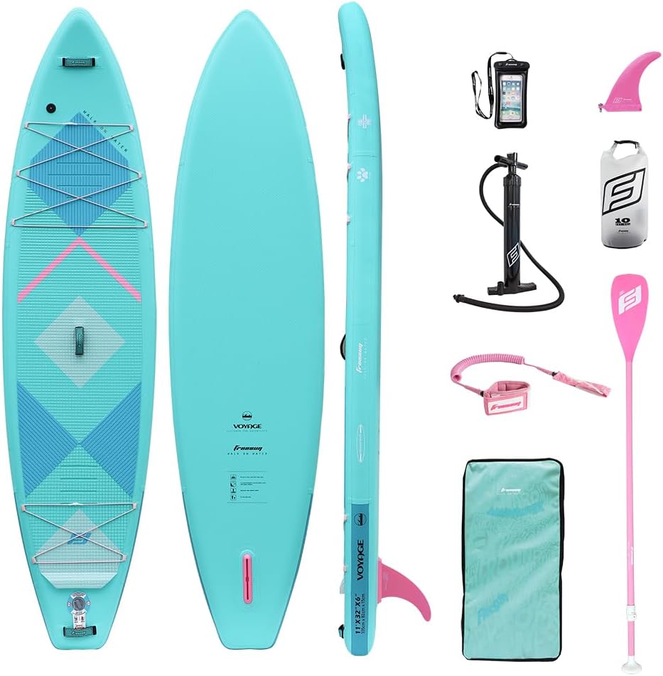 FREESUN Voyage 11' x 32' Inflatable Stand Up Paddle Board, Stable Touring SUP for Long-Distance Cruising & Family,Heat-Fusion iSUP with Camera Mount,Extra Large EVA Pad for Dogs/Kids,Blue