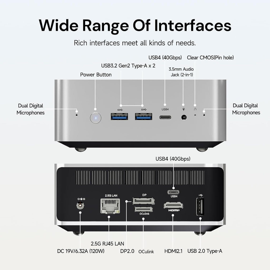 Reatan Upgraded Mini Desktop Gaming PC, OCuLink AMD AI 9 HX 470, Radeon TM 890M 5600MHz (up to 5.2GHz) 48GB DDR5 2TB M.2 2230 2.5Gbps LAN,HDMI 2.1, 8K USB 4.0 Wi-Fi 7/BT5.4 for AI, Gaming, Office