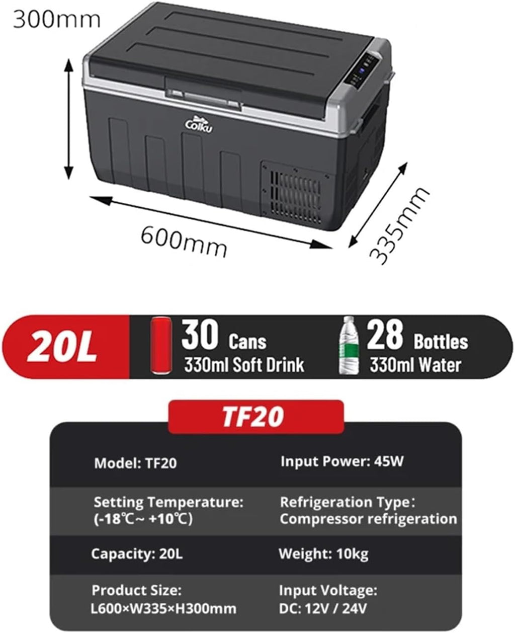 Portable Car Refrigerator Fridge Outdoor Compressor Cool Box 12V Truck Freezer(20L)