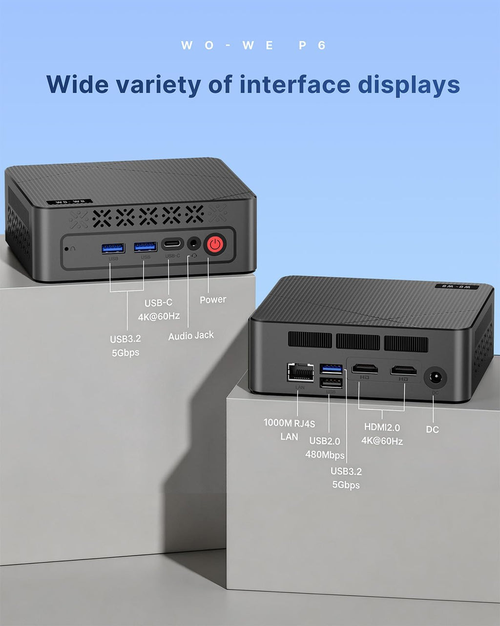 wo-we Mini PC AMD Ryzen 5 3500U(Beats N150/4300U), 8GB DDR4 RAM 256GB NVMe SSD, Vega 8 Graphics Mini Desktop Computer,Triple 4K Displays,Support 2.5''SSD,USB-C/Dual HDMI,WiFi5 BT5.0 for Office Home
