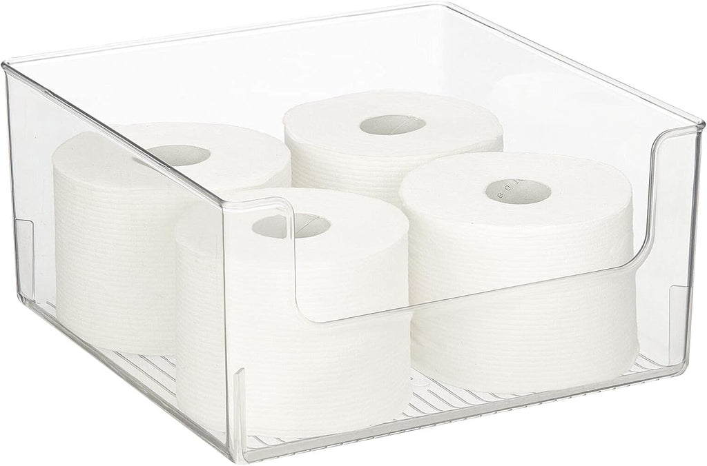 mDesign Modern Wide Plastic Open Front Dip Storage Organizer Bin Basket for Bathroom Organization - Vanity Shelf, Cubby, Cabinet, and Closet Organizing Decor - Ligne Collection - 8 Pack - Clear