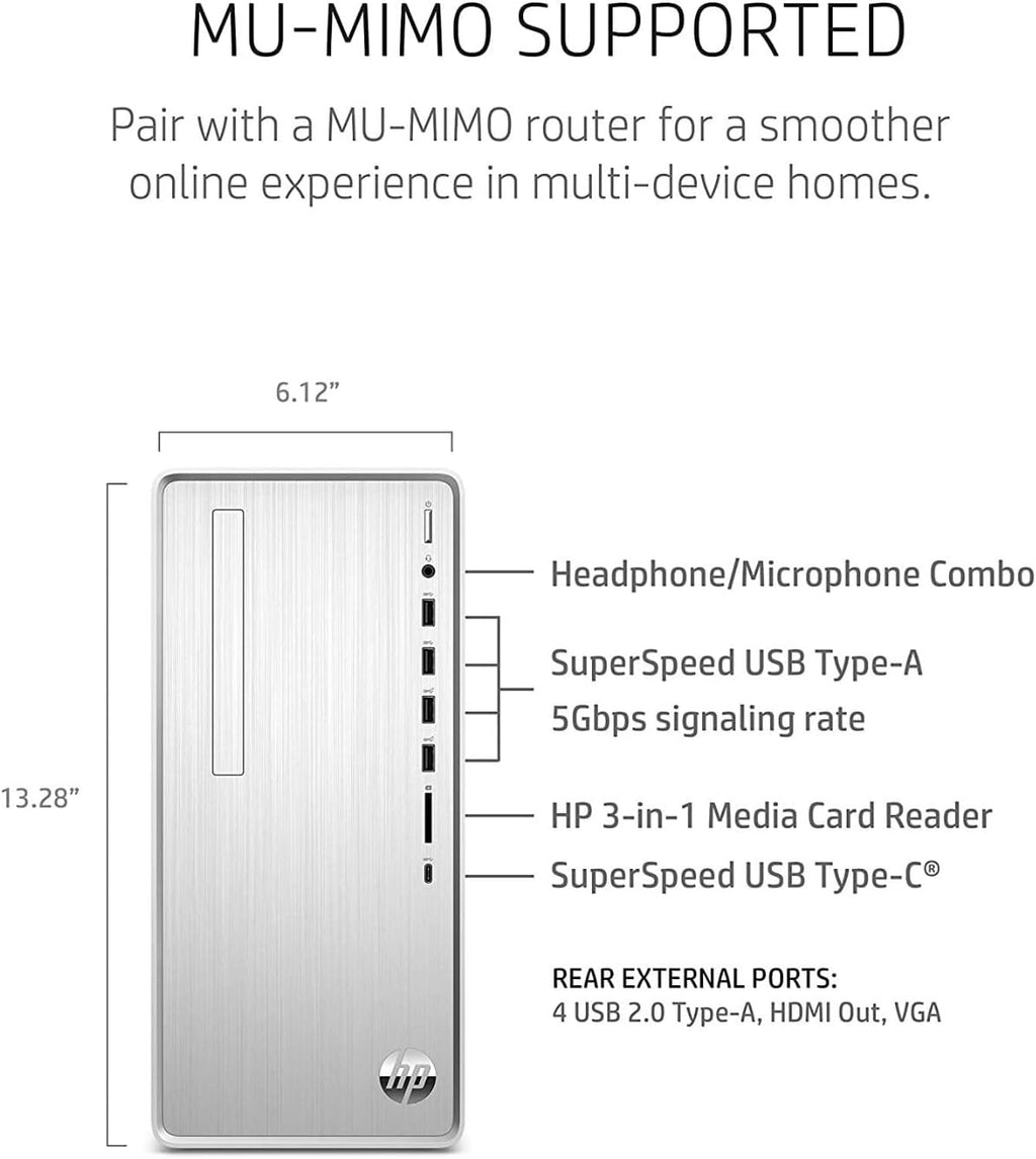 HP Pavilion Desktop PC, AMD Ryzen 5 5600G, 12 GB RAM, 512 GB SSD, Windows 11 Home, Wi-Fi 5 & Bluetooth Connectivity, 9 USB Ports, Wired Keyboard and Mouse Combo, Pre-Built PC Tower (TP01-2040, 2022)