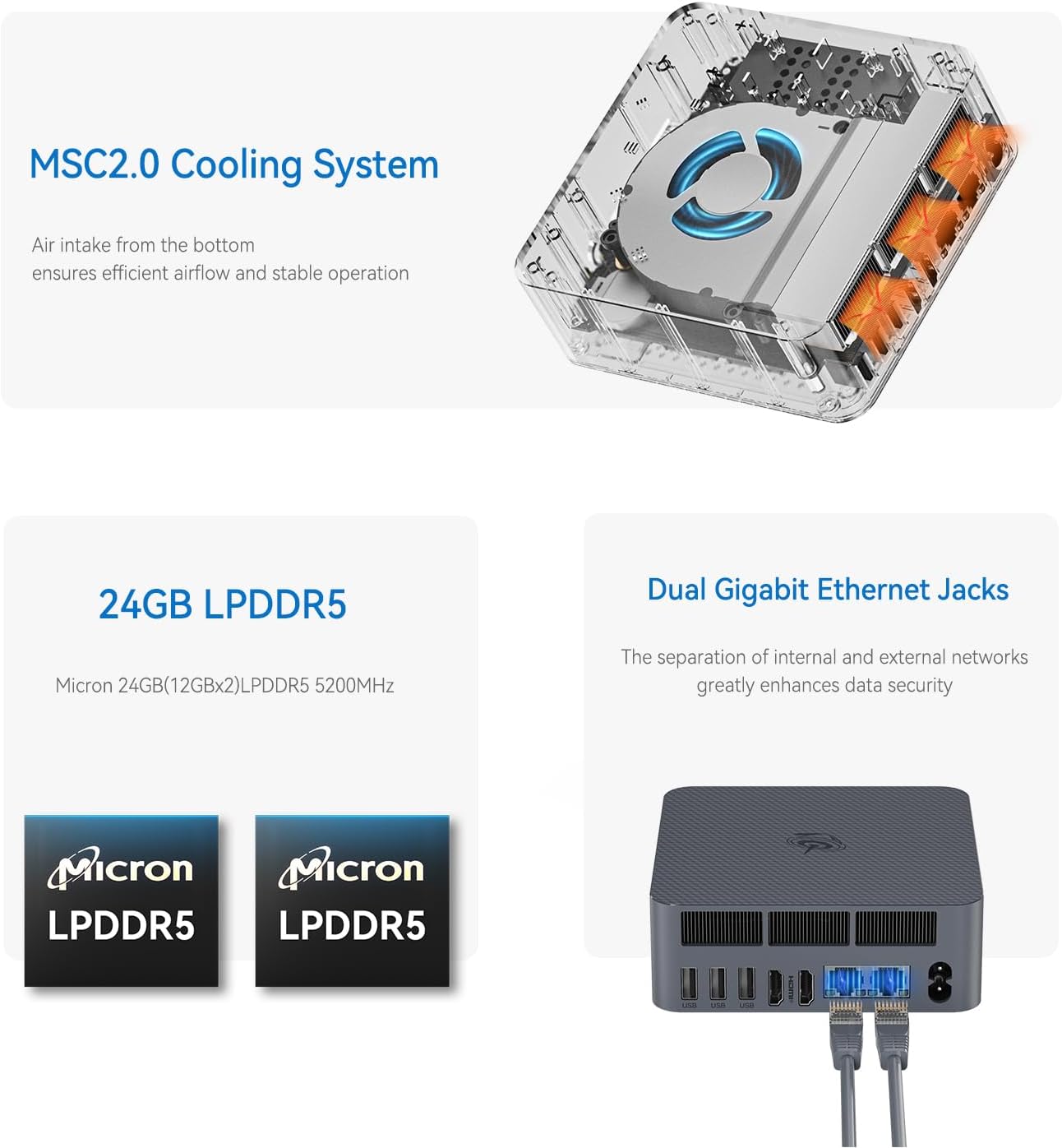 Beelink EQI Mini PC W-11 Pro i3-1220P 32GB DDR4 1TB NVMe M.2 SSD Dual Display 4K@60Hz Output, Wi-Fi 6, RJ45, Built in PSU Office Mini Computer