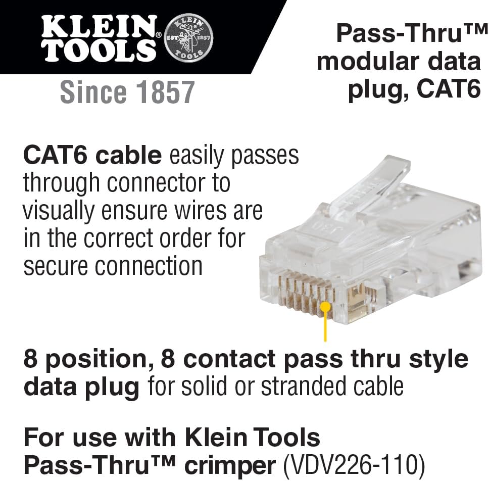 Klein Tools 80093 Cable Tester, VDV LAN Kit with LAN Tester, Pass Thru Crimper, CAT6/CAT5e Plugs and Strain Relief Boots, 5-Piece