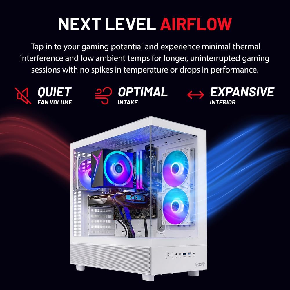 Skytech Gaming Azure 3 Gaming PC, AMD Ryzen 7 5700 3.7GHz, NVIDIA RTX 5060, 1TB NVMe SSD, 32GB DDR4 RAM 3200, 650W Gold PSU, Wi-Fi, Win 11, Desktop