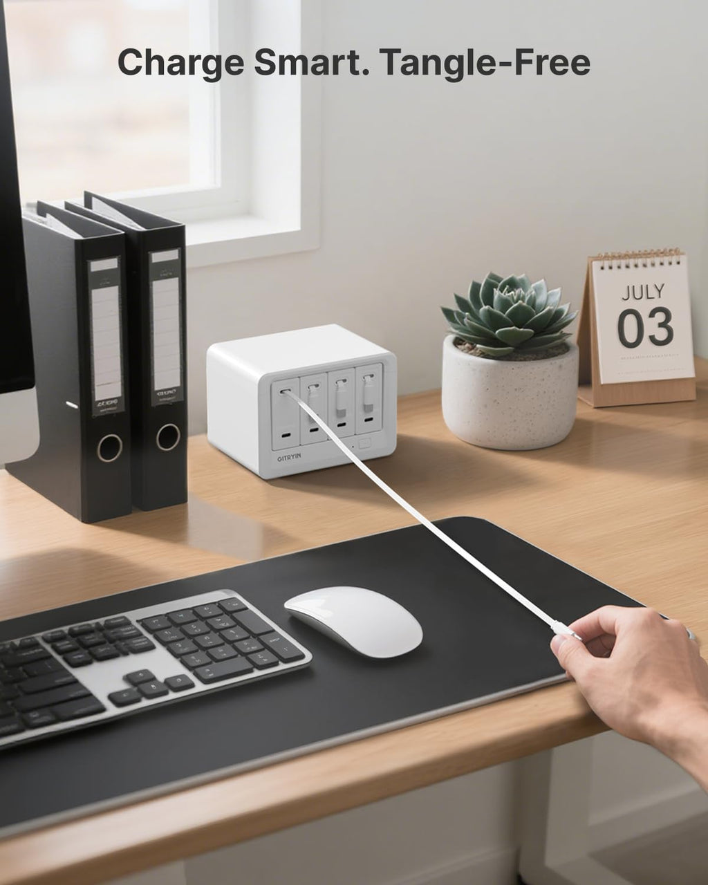 Gitryin 12-in-1 Desktop Charging Station with 4 Retractable Wall Chargers, 40W USB-C Power Strip with 4 AC, 4 USB C, 4 Type-C 33.5in Cables, Extension Cord with 1020J Surge Protection for Home Office
