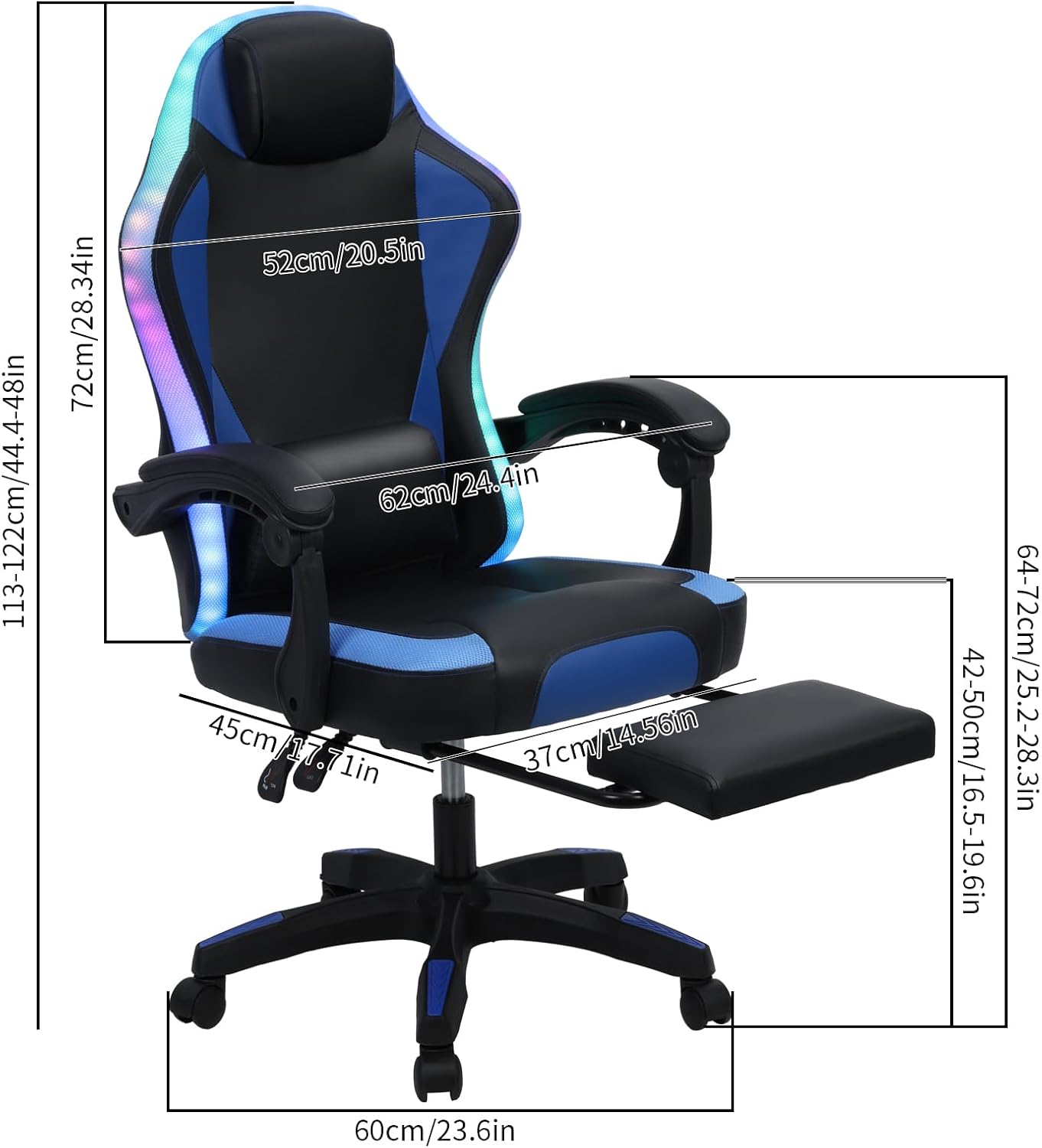 Gaming Chair with LED Lights, Gamer Chair with Height Adjustable, Ergonomic Massage Computer Gaming Chair with Footrest, Video Game Chair with Lumbar Support for Adults