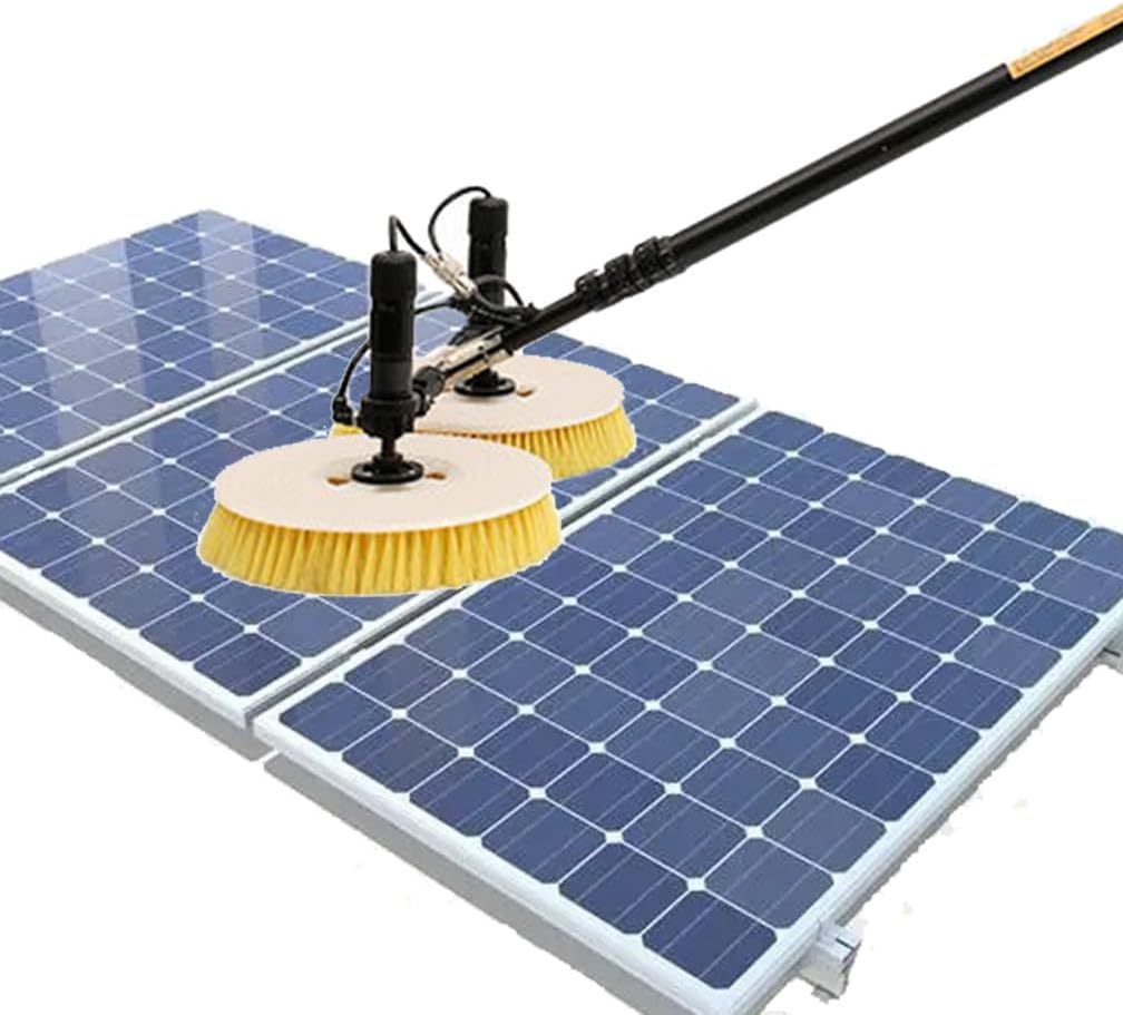 Cleaning Brush Electric Window Cleaning Pole Cleaner Kit, Double Head Automatic Solar Panel Cleaning Brush Tool, Adjiustable Brush Head, Extendable Pool Cleaning Brush