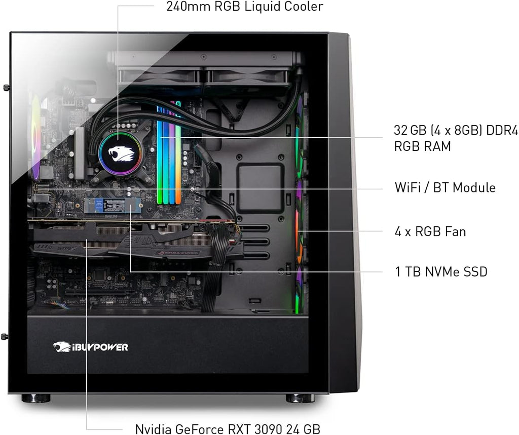 iBUYPOWER Pro Gaming PC Computer Desktop TraceMR 224i (Intel Core i9-11900KF 3.5 GHz, GeForce RTX 3090 24 GB, 32GB DDR4, 1 TB SSD + 2 TB HDD, WiFi Ready, Windows 11 Home)
