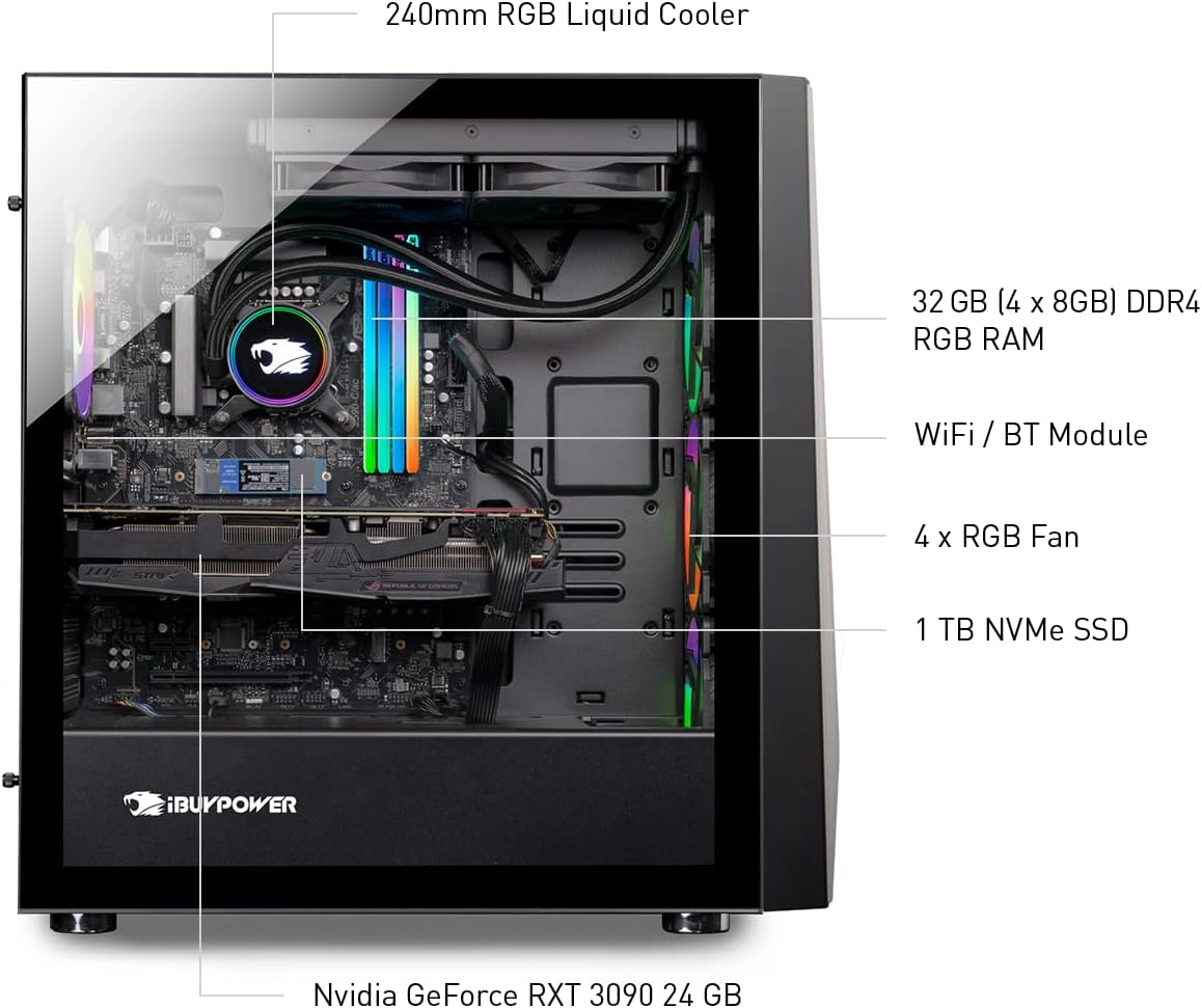 iBUYPOWER Pro Gaming PC Computer Desktop TraceMR 224i (Intel Core i9-11900KF 3.5 GHz, GeForce RTX 3090 24 GB, 32GB DDR4, 1 TB SSD + 2 TB HDD, WiFi Ready, Windows 11 Home)