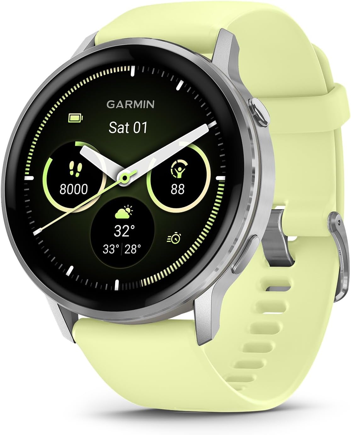 Garmin Venu 4, 45mm, Advanced Fitness and Multisport Tracker GPS Smartwatch, 1.4' AMOLED Display, Built-in Flashlight, 12 Days of Battery Life, Silver with Citron Silicone Band (Watch Bundle)