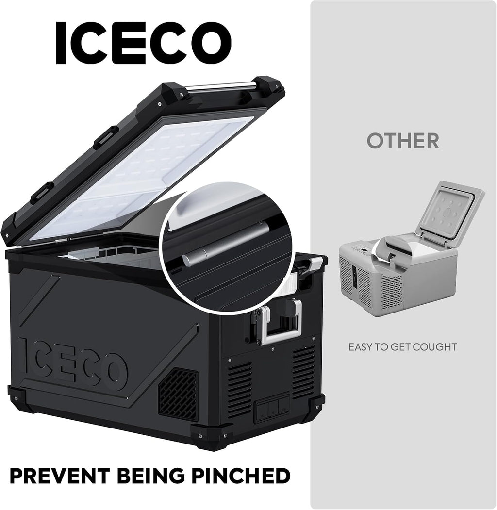 ICECO APL55 58 Quart Portable freezer Car Refrigerator with SECOP Compressor Dual Zone Cooler | AC 110V/ DC 12V | 0℉ to 50℉ | True Freezer for Car, Home, Camping, RV | With Cover | Black