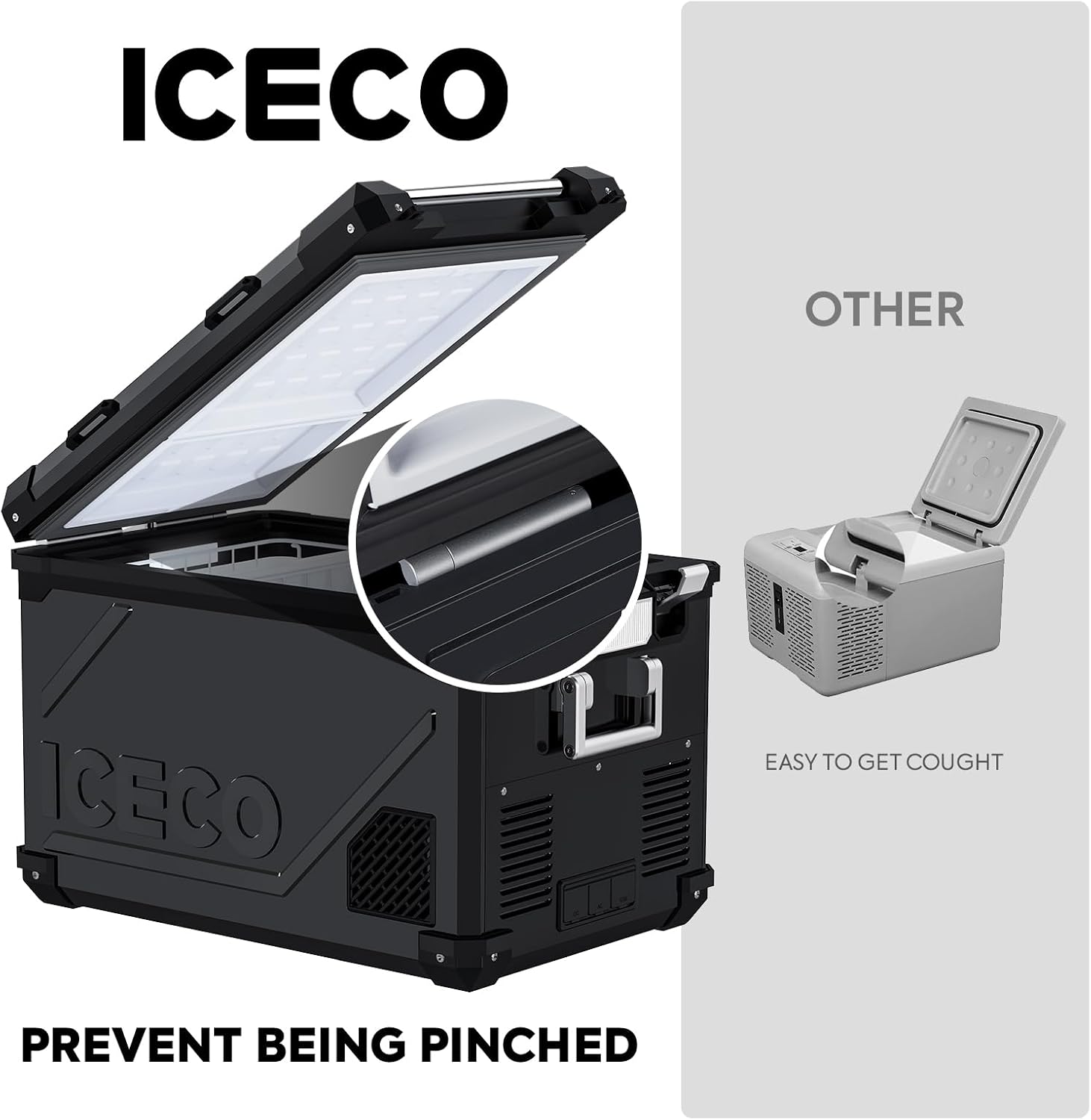 ICECO APL55 58 Quart Portable freezer Car Refrigerator with SECOP Compressor Dual Zone Cooler | AC 110V/ DC 12V | 0℉ to 50℉ | True Freezer for Car, Home, Camping, RV | With Cover | Black