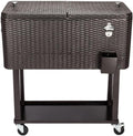 VINGLI 80 Quart Rolling Ice Chest on Wheels, Portable Patio Party Bar Drink Cooler Cart, with Shelf, Beverage Pool with Bottle Opener,Water Pipe