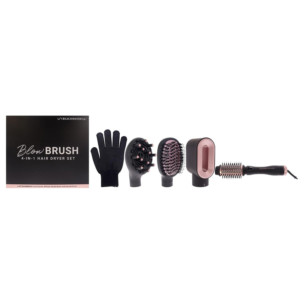 The Beachwaver Co. Blow Brush - Midnight Rose | Versatile Blow-Dry Brush for All Hair Types w/Interchangeable Attachments | 2 Speeds, 4 Heat Settings, and 4 Attachments - One Tool for Endless Looks!