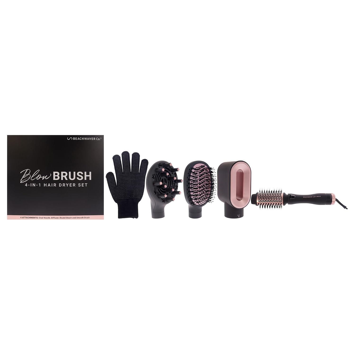 The Beachwaver Co. Blow Brush - Midnight Rose | Versatile Blow-Dry Brush for All Hair Types w/Interchangeable Attachments | 2 Speeds, 4 Heat Settings, and 4 Attachments - One Tool for Endless Looks!