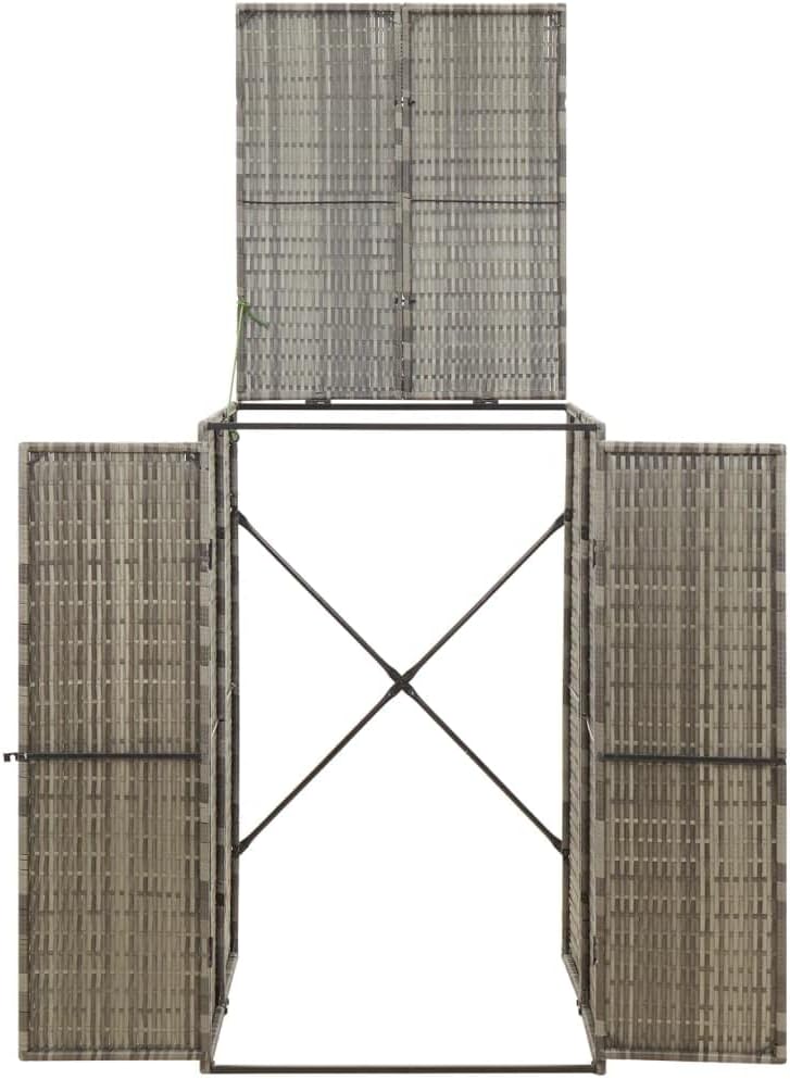 vidaXL Poly Rattan Single Wheelie Bin Shed, Sturdy Powder-Coated Steel Frame, Accessible Lid and Lockable Doors, Ideal Garden Garbage Management Solution