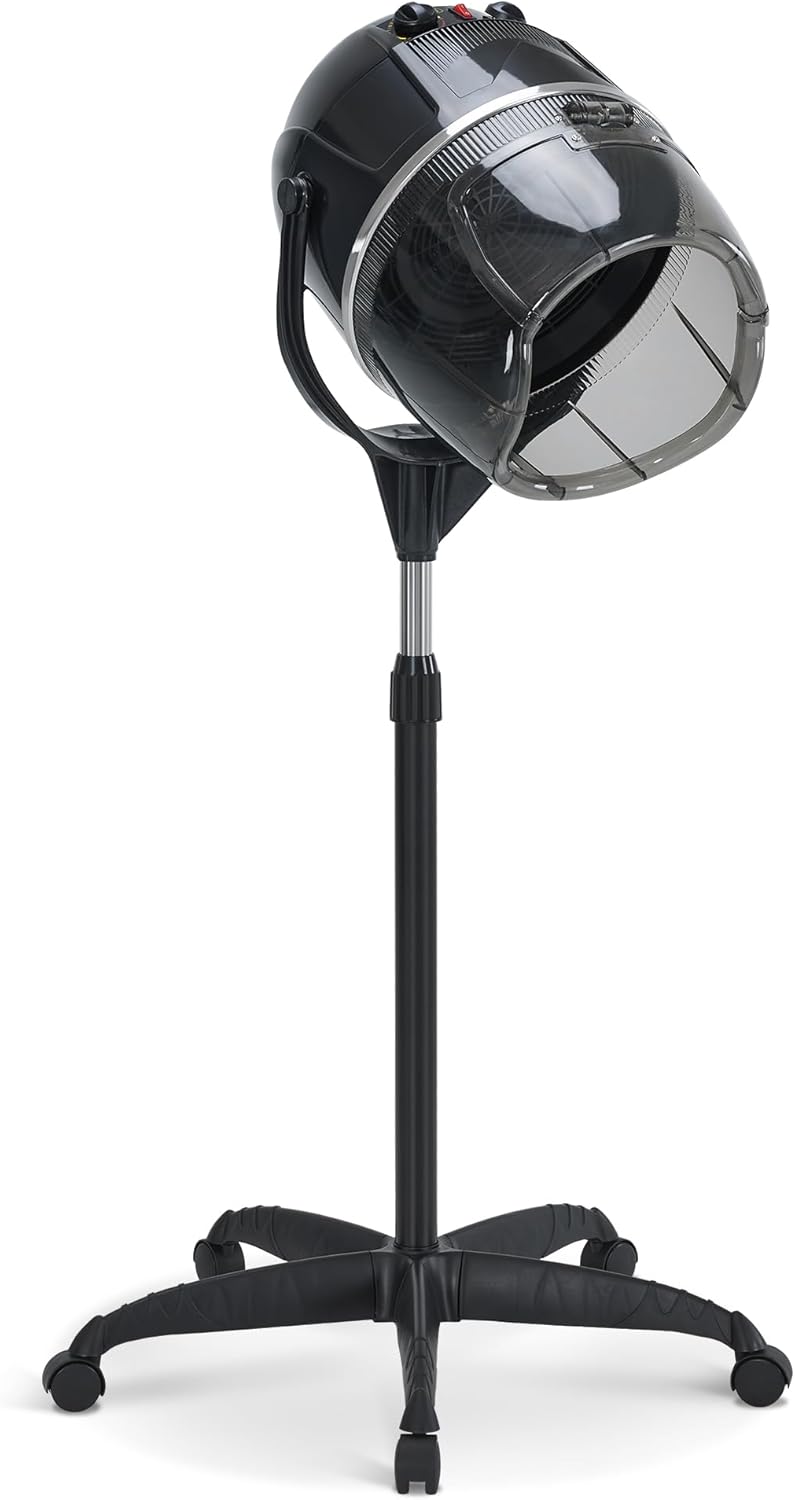BarberPub 1300W Hooded Hair Bonnet Dryer with Stand, Height Adjustable Floor Standing Rolling Base, Beauty Salon Equipment with 360° Rotation VHD08 (All Black)
