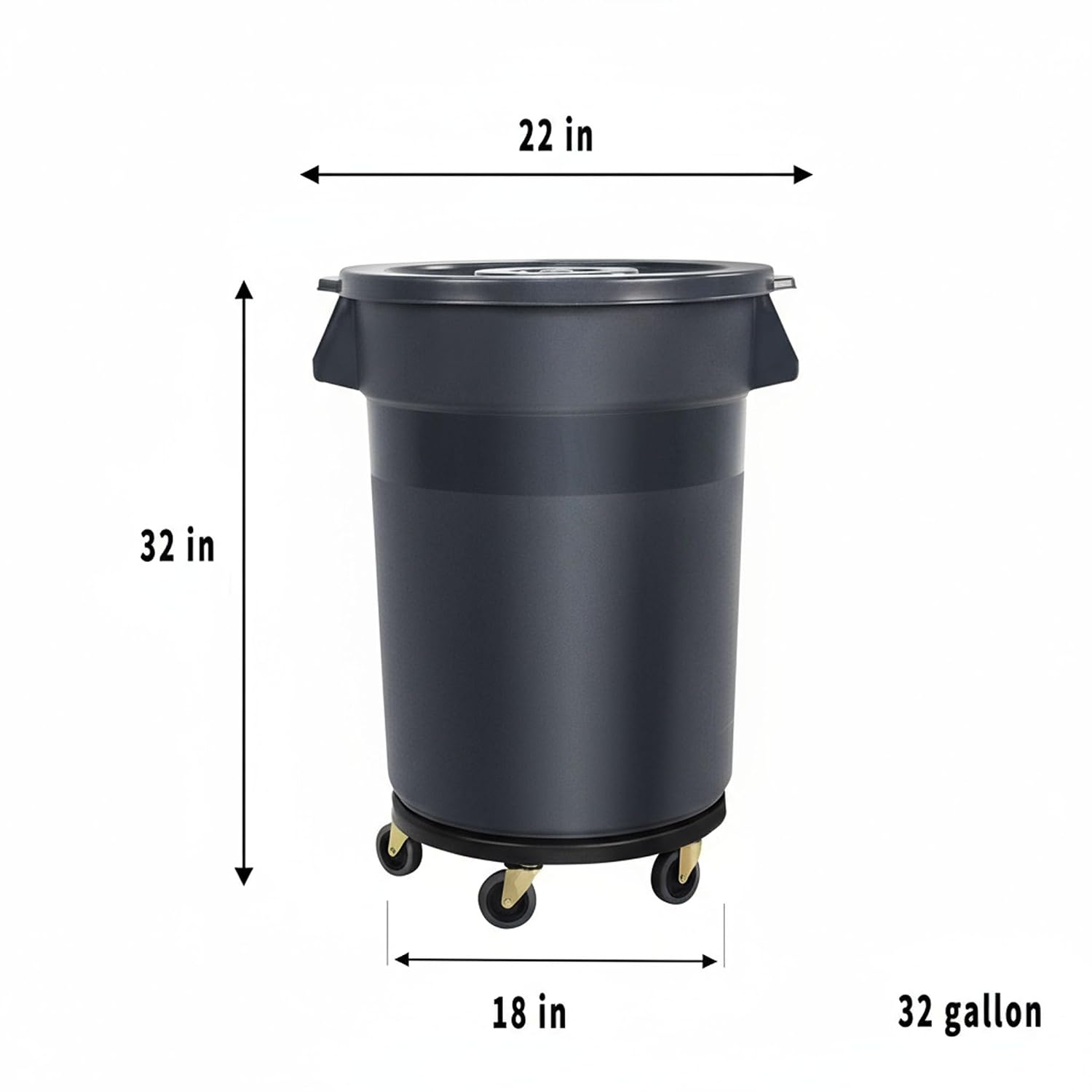 32 Gallon Trash Can with Wheels and Lid, Multi-Purpose Outdoor Container for Yard Waste, Water Storage, Garage Organization, Detachable Rolling Base