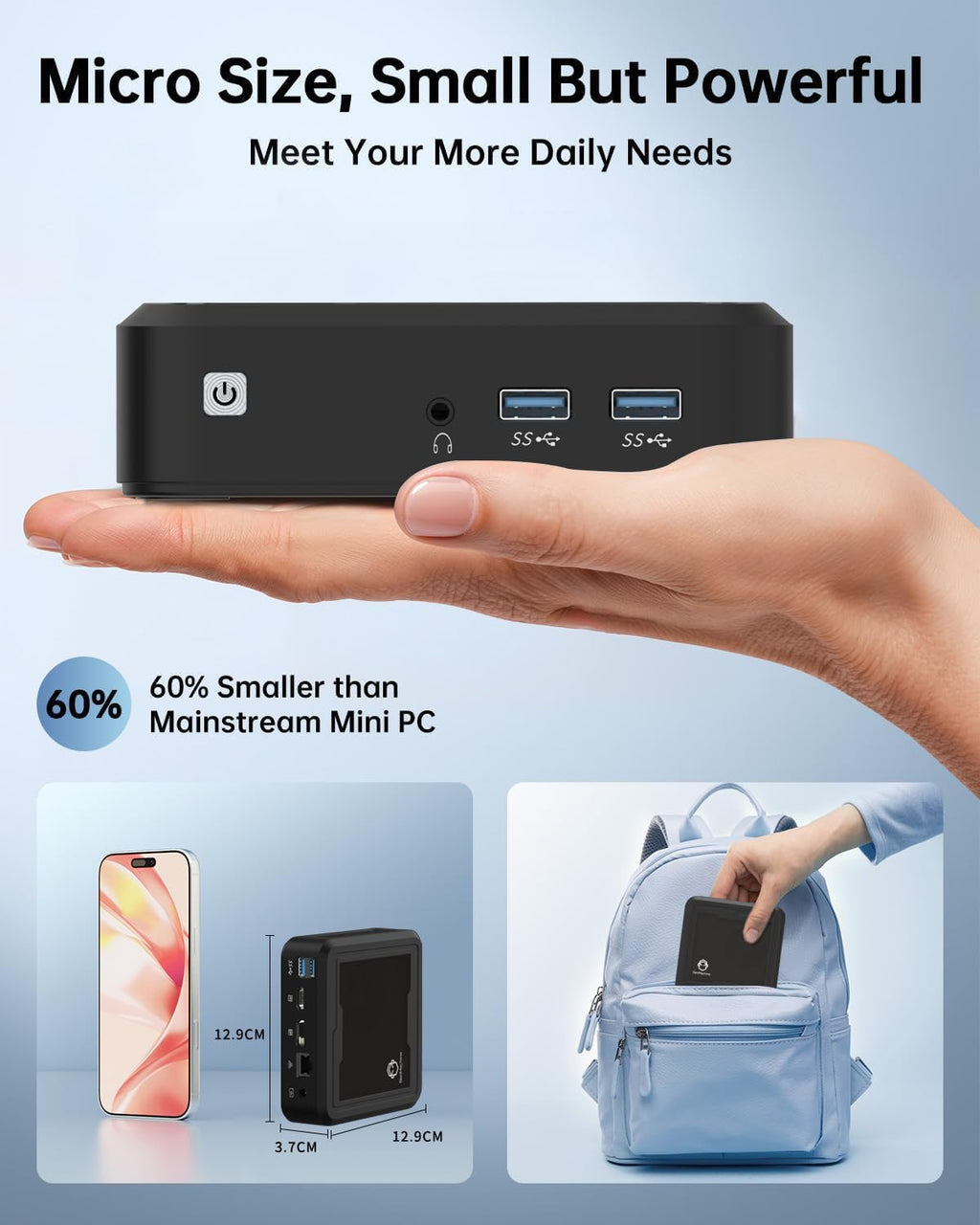 Mini PC,AMD Ryzen 3 2200U Mini Computers Up to 3.4GHz 2c/4t, 8GB DDR4, 256GB SSD & M.2 NVME Mini Gaming PC with Dual HDMI Display/Wifi5/BT4.2 Gaming/Office/Design