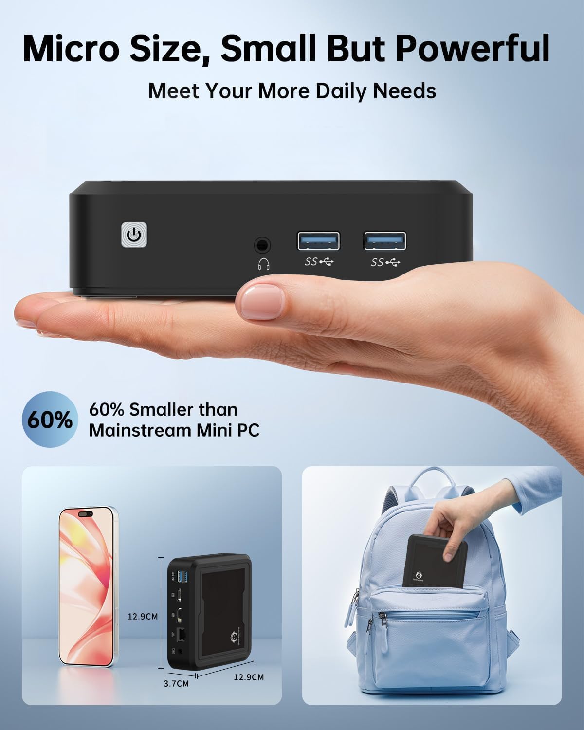 Mini PC,AMD Ryzen 3 2200U Mini Computers Up to 3.4GHz 2c/4t, 8GB DDR4, 256GB SSD & M.2 NVME Mini Gaming PC with Dual HDMI Display/Wifi5/BT4.2 Gaming/Office/Design