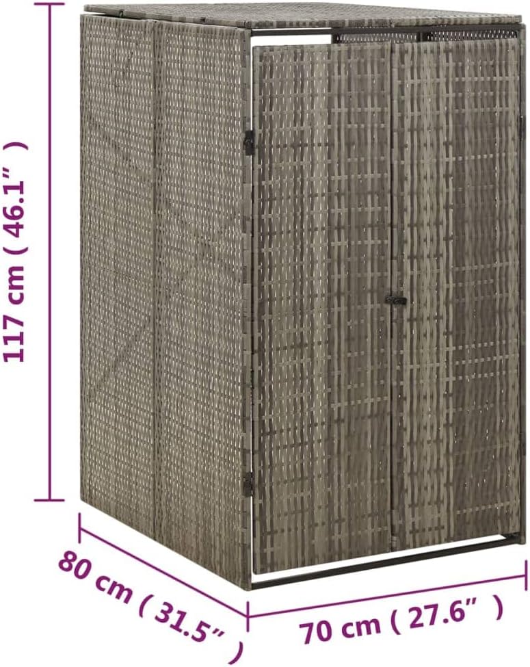 vidaXL Poly Rattan Single Wheelie Bin Shed, Sturdy Powder-Coated Steel Frame, Accessible Lid and Lockable Doors, Ideal Garden Garbage Management Solution