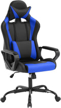 Dopinmin PU Leather Ergonomic Gaming Chair Esports Computer Chair Boss Chair with Lumbar Cushion and Retractable Footrest Video Game Chair for Streaming,Blue