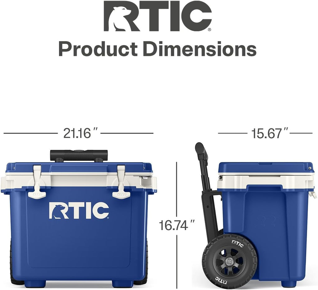 RTIC 22 QT Ultra-Light Wheeled Cooler with Handle, Hard Insulated Portable Ice Chest Box for Beach, Drink, Beverage, Camping, Picnic, Fishing, Boat, Barbecue