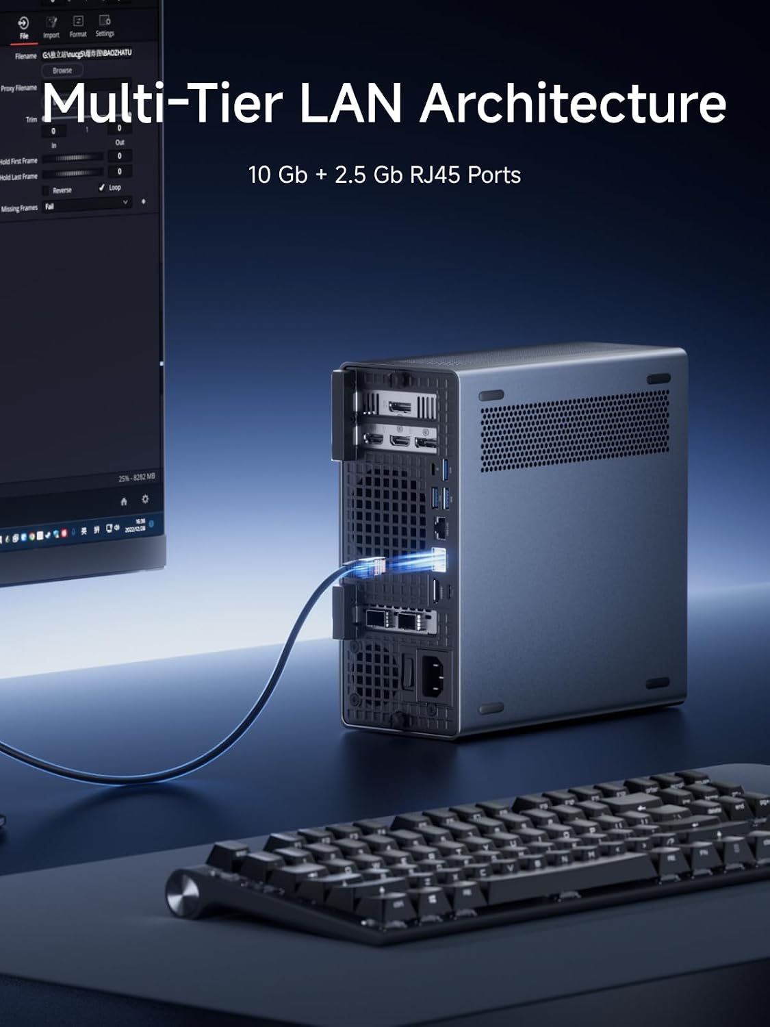 MINISFORUM Mini Workstation MS-02 Core Ultra 5 235HX Without Storage/OS Mini PC, 4X DDR5 Slot, 4X SSD Slot, HDMI+USB4+2xUSB4 V2 Video Output, 2X 25G SFP+, 1x10G RJ45, 1x 2.5G RJ45, WiFi7 Computer