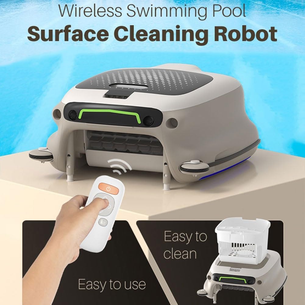 Automatic Pool Skimmer Cleaner Robot,30W Manual Remote Control Pool Surface Skimmer Robotic with 3-Speed Adjustment,10-Hour Continuous Cleaning&2000sq.ft.for Swimming Pools