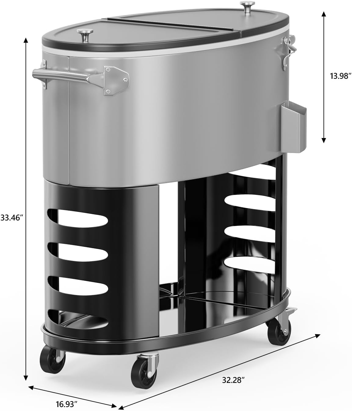 VINGLI Patio Cooler, Rolling Ice Chest on Wheels, Portable Patio Party Bar Drink Cooler Cart, with Shelf, Beverage Pool with Bottle Opener,Water Pipe