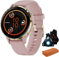 Garmin 010-02785-03 Venu 3S Health Fitness GPS Smartwatch Gold Steel Bezel w/Dust Rose Case (41mm) | Official USA Partner Model | Bundle with Towel, Deco Essentials Commuter Front, Rear Safety Light