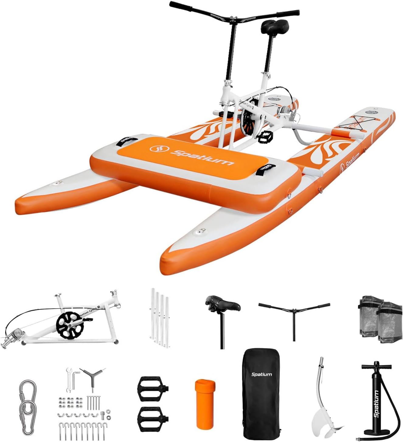 Spatium SUP Water Bike - Inflatable Pedal Boat for One Person - Fishing Kayak & Paddle Board - The Fun of Water & Fishing + Mat