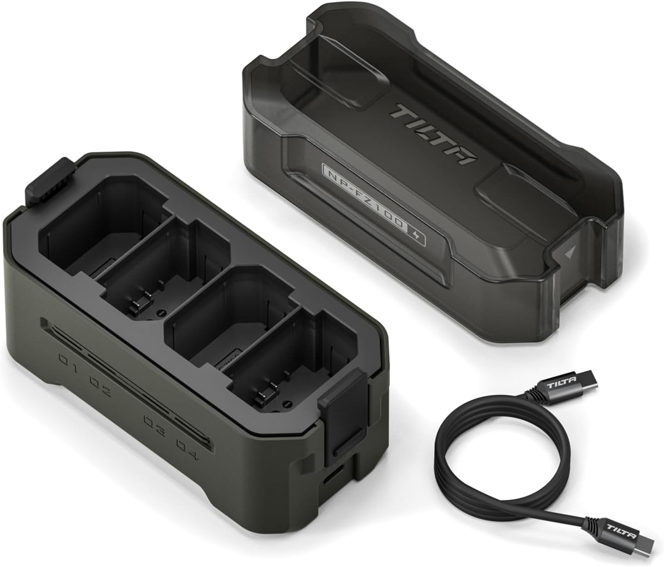 Tilta Portable Charging Station w/ 4 Batteries for NP-FZ100 Battery | Charge 4 Batteries w/USB-C PD 45W Fast Charge | Safe for A6600, A6700, A7C, A7III, A7IV, A7RIII/IV, A7S Il, FX3,FX30,A1 – Green