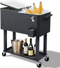 VINGLI 80 Quart Rolling Ice Chest on Wheels, Portable Patio Party Bar Drink Cooler Cart, with Shelf, Beverage Pool with Bottle Opener,Water Pipe