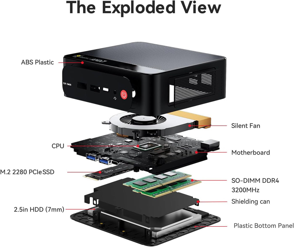 Beelink Mini PC SER5 5500U AMD Ryzen 5 Processor(6C/12T, up to 4.0GHz), Mini Computer 16GB DDR4 500GB NVMe SSD, Micro PC 4K HD Dual Display HDMI/DP1.4/WiFi 6/Bluetooth 5.2/2.5Gbps Ethernet